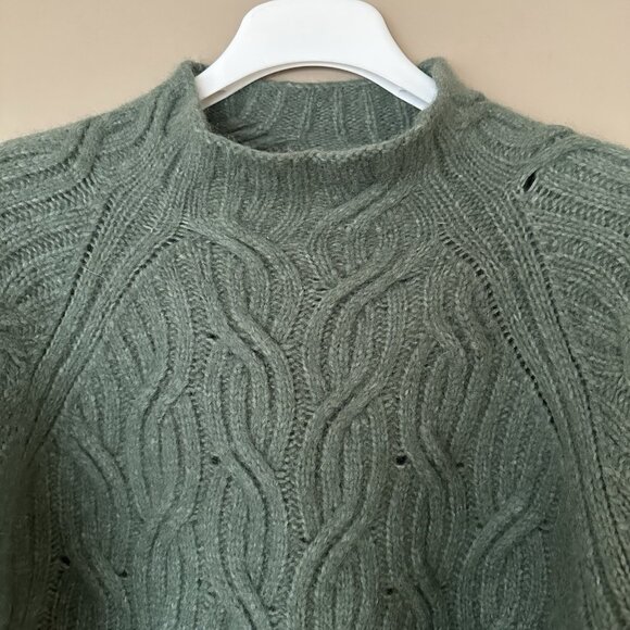 $475 Vince Alpaca Wool Chunky Cable Knit Sweater Women XL Green Mock Neck Thick - Picture 5 of 10